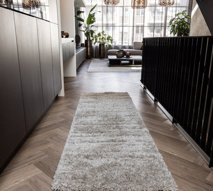 Hoogpolig loper vloerkleed Fender wit/creme