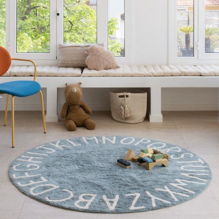 Wasbare vloerkleden - Lorena Canals wasbaar vloerkleed ABC Naturel Vintage Blauw - Vloerkledenloods