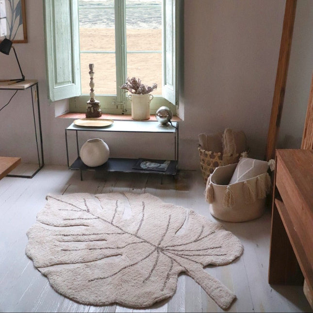 Wasbare vloerkleden - Lorena Canals wasbaar vloerkleed Monstera Naturel - Vloerkledenloods