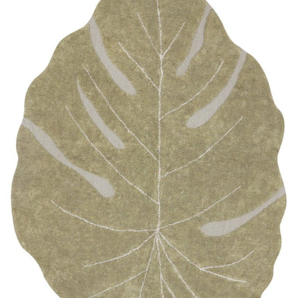 Wasbare vloerkleden - Lorena Canals wasbaar vloerkleed Monstera Olijf - Vloerkledenloods