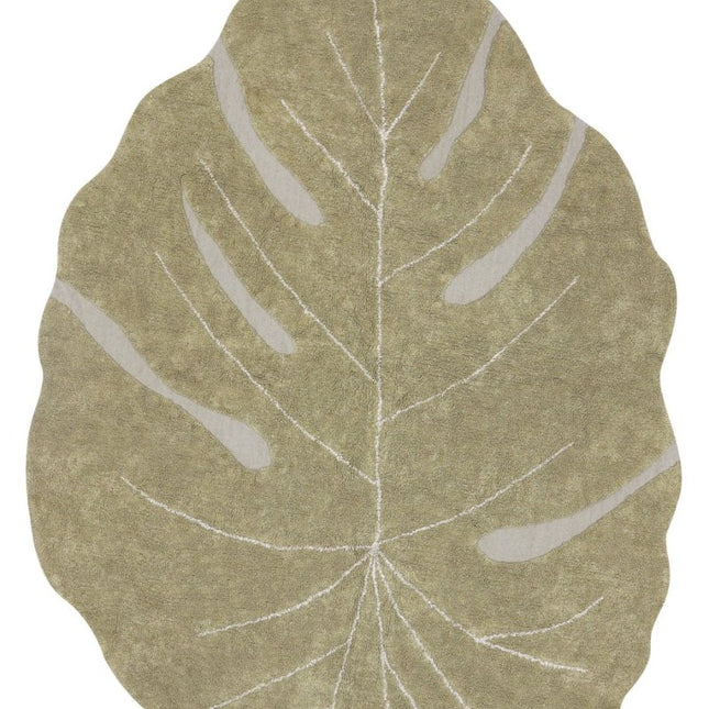 Wasbare vloerkleden - Lorena Canals wasbaar vloerkleed Monstera Olijf - Vloerkledenloods