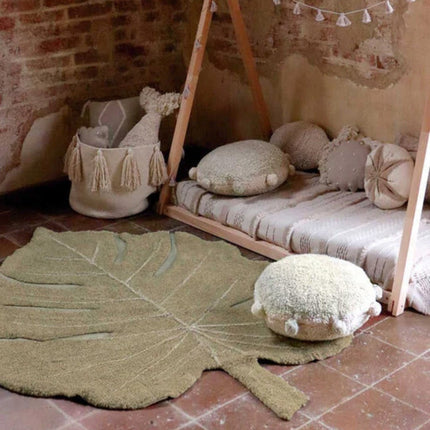 Wasbare vloerkleden - Lorena Canals wasbaar vloerkleed Monstera Olijf - Vloerkledenloods