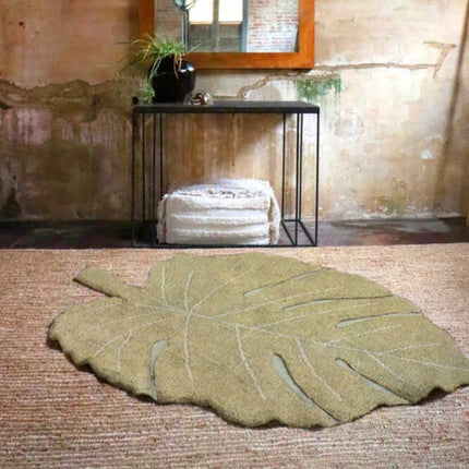Wasbare vloerkleden - Lorena Canals wasbaar vloerkleed Monstera Olijf - Vloerkledenloods