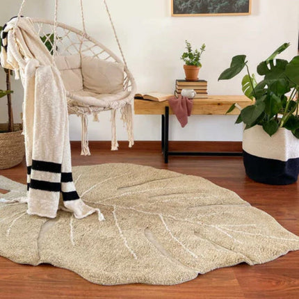 Wasbare vloerkleden - Lorena Canals wasbaar vloerkleed Monstera Olijf - Vloerkledenloods