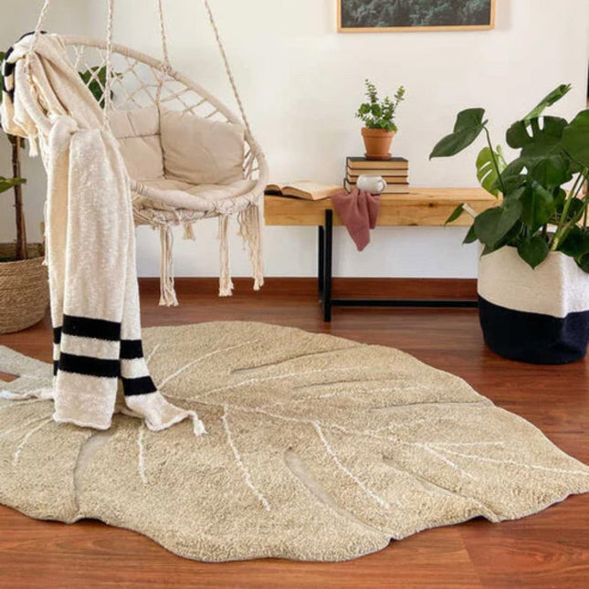 Wasbare vloerkleden - Lorena Canals wasbaar vloerkleed Monstera Olijf - Vloerkledenloods