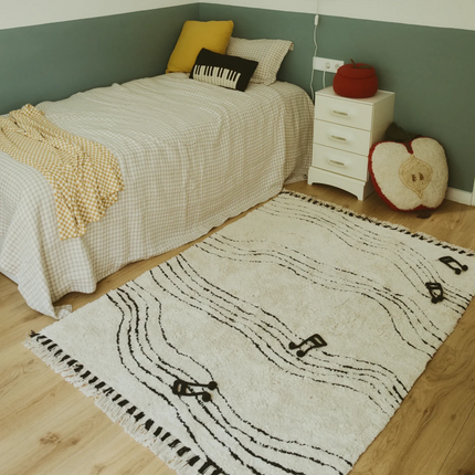 Wasbare vloerkleden - Lorena Canals wasbaar vloerkleed Musical Notes Natural Black - Vloerkledenloods