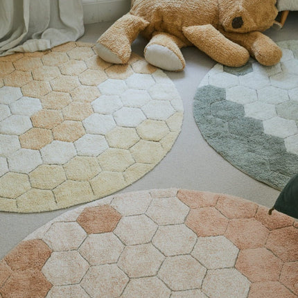 Wasbare vloerkleden - Lorena Canals wasbaar vloerkleed Round Honeycomb Blauw Salie - Vloerkledenloods