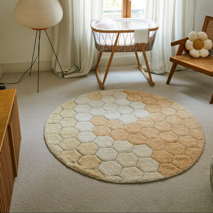 Wasbare vloerkleden - Lorena Canals wasbaar vloerkleed Round Honeycomb Golden - Vloerkledenloods