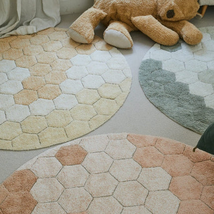 Wasbare vloerkleden - Lorena Canals wasbaar vloerkleed Round Honeycomb Roos - Vloerkledenloods