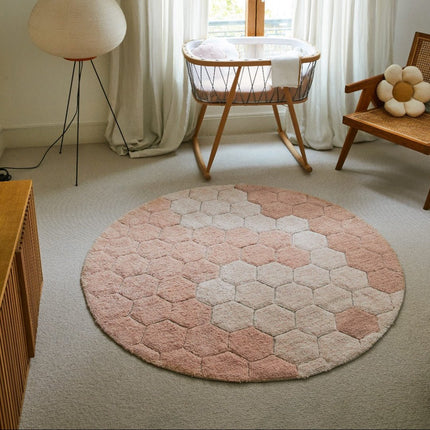 Wasbare vloerkleden - Lorena Canals wasbaar vloerkleed Round Honeycomb Roos - Vloerkledenloods