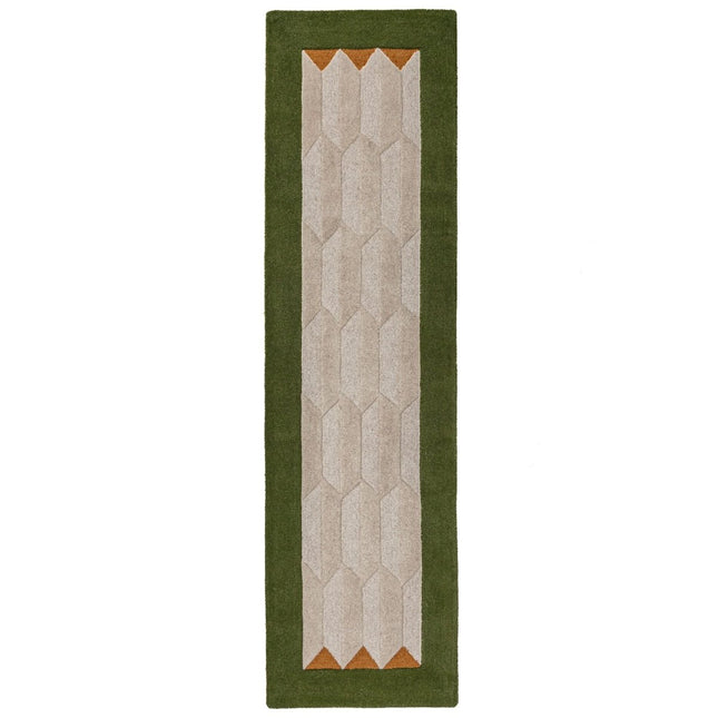 Wollen lopers - Flair Rugs wollen loper Apex Border Groen - Vloerkledenloods