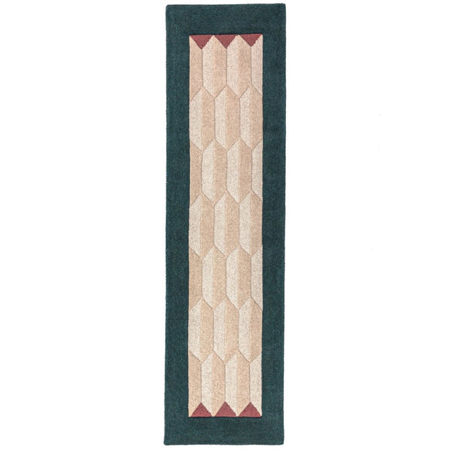 Wollen lopers - Flair Rugs wollen loper Apex Border Teal - Vloerkledenloods