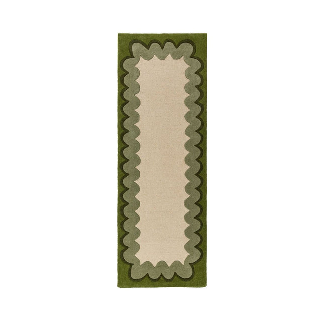 Wollen lopers - Flair Rugs wollen loper Wiggle Olive Green - Vloerkledenloods