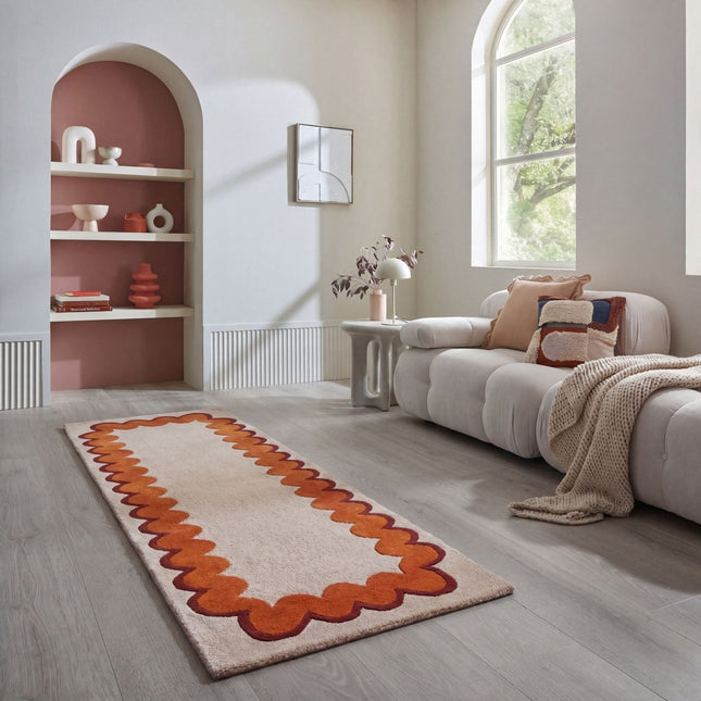 Wollen lopers - Flair Rugs wollen loper Wiggle Oranje - Vloerkledenloods