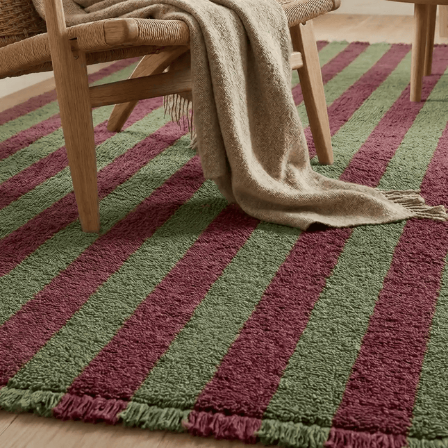 Wollen Lopers - Lorena Canals Cabana Lines wollen loper Stripes Kaki/Marsala - Vloerkledenloods