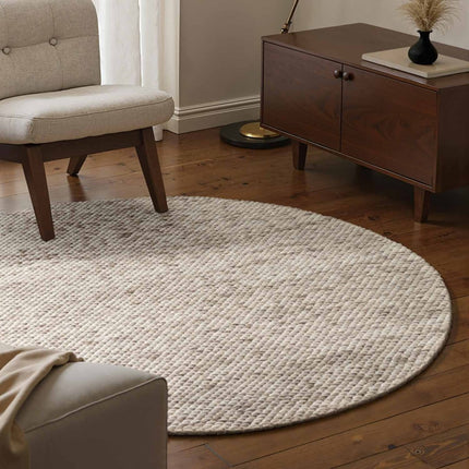 Wollen vloerkleden - Elle Decoration Lyon rond wollen vloerkleed Beans Naturel Crème/Bruin - Vloerkledenloods