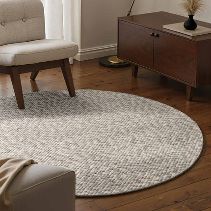 Wollen vloerkleden - Elle Decoration Lyon rond wollen vloerkleed Beans Naturel Crème/Grijs - Vloerkledenloods