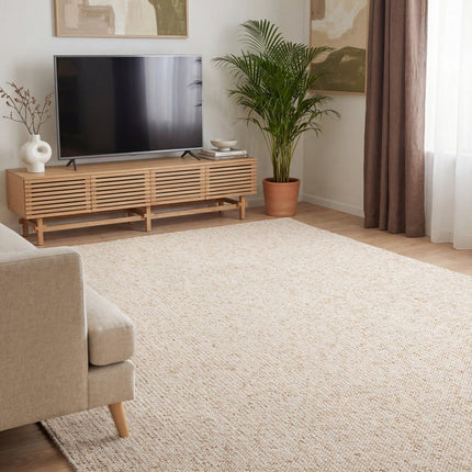 Wollen vloerkleden - Elle Decoration Rocco vloerkleed in wol-look Rocco Crème - Vloerkledenloods