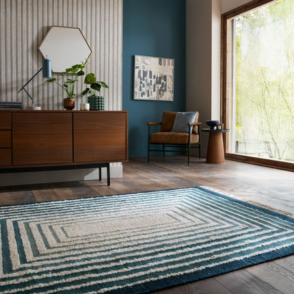 Wollen Vloerkleden - Flair Rugs vloerkleed Boucle Wool Frame Blauw - Vloerkledenloods