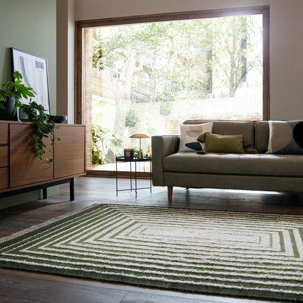 Wollen Vloerkleden - Flair Rugs vloerkleed Boucle Wool Frame Groen - Vloerkledenloods
