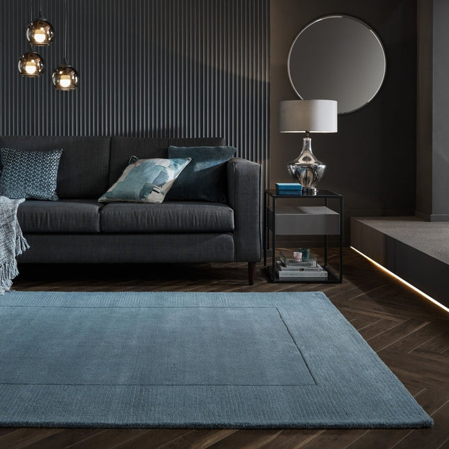Wollen Vloerkleden - Flair Rugs vloerkleed Textured Wool Border Blauw - Vloerkledenloods