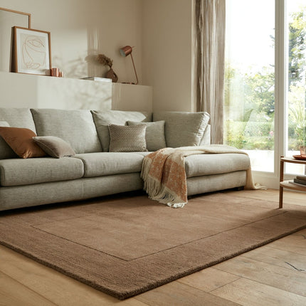 Wollen Vloerkleden - Flair Rugs vloerkleed Textured Wool Border Bruin - Vloerkledenloods
