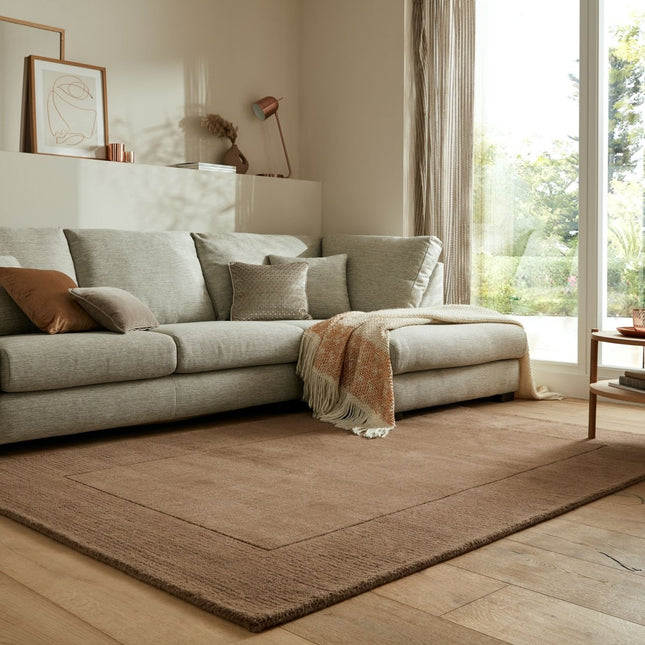 Wollen Vloerkleden - Flair Rugs vloerkleed Textured Wool Border Bruin - Vloerkledenloods