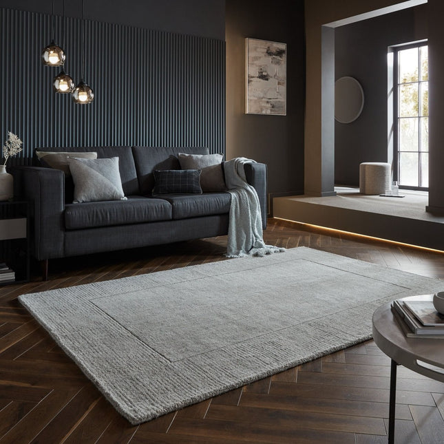 Wollen Vloerkleden - Flair Rugs vloerkleed Textured Wool Border Grijs - Vloerkledenloods