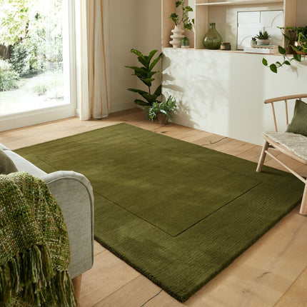 Wollen Vloerkleden - Flair Rugs vloerkleed Textured Wool Border Groen - Vloerkledenloods