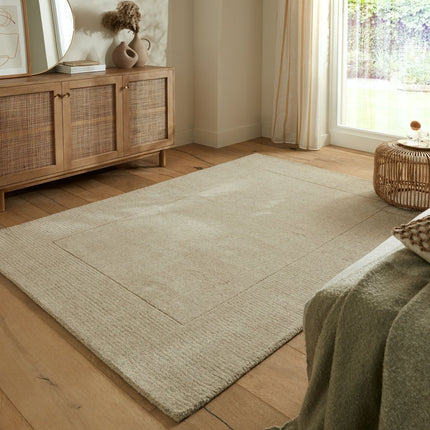 Wollen Vloerkleden - Flair Rugs vloerkleed Textured Wool Border Naturel - Vloerkledenloods