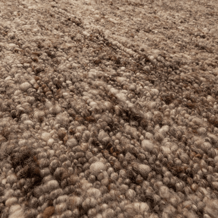 Wollen Vloerkleden - Woood rond vloerkleed Efia Wol Bruin Melange 200cm - Vloerkledenloods