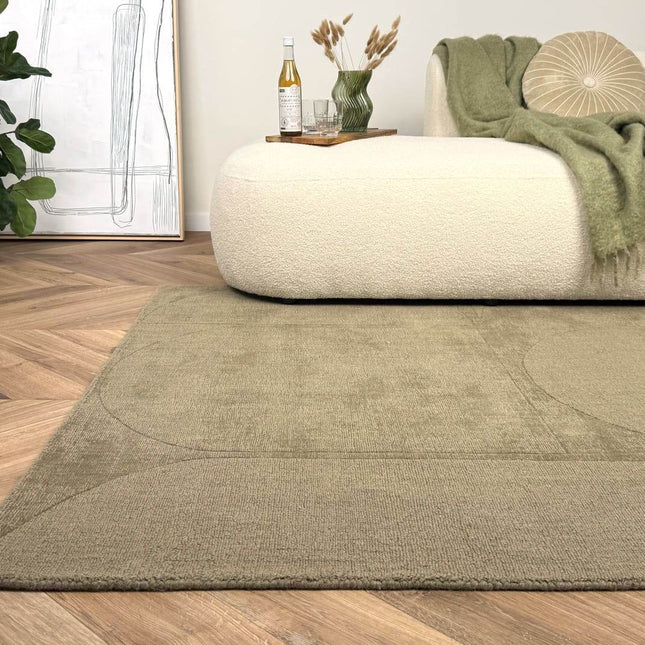 Wollen vloerkleed Twig groen - Interieur05 - Vloerkledenloods
