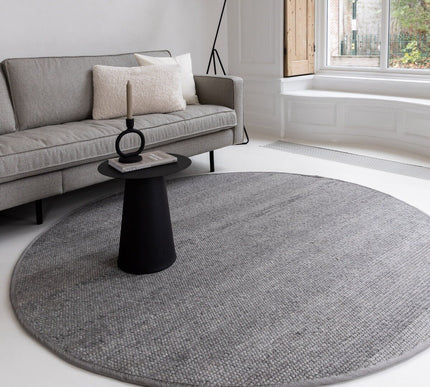 Rond Wollen Vloerkleed Donkergrijs Vik