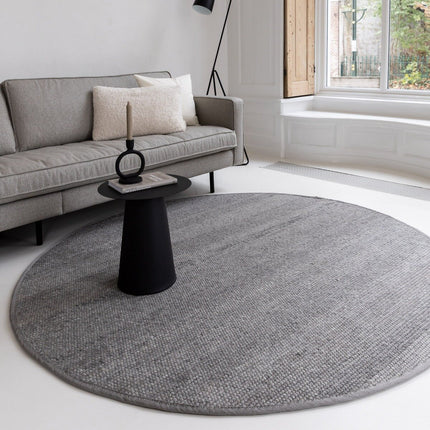 Rond Wollen Vloerkleed Donkergrijs Vik