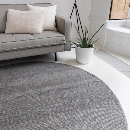 Rond Wollen Vloerkleed Donkergrijs Vik
