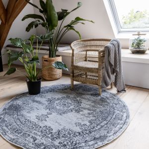 Vintage Vloerkleed Bloom rond - Grijs - EVA Interior